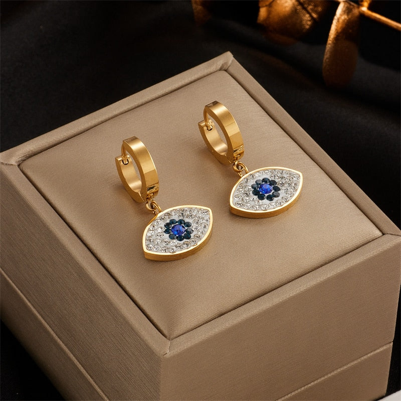 18k Gold Diamond Blue Eye Earrings