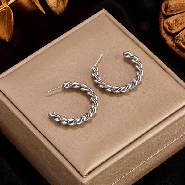 Sterling Silver Rope Engraved Earrings