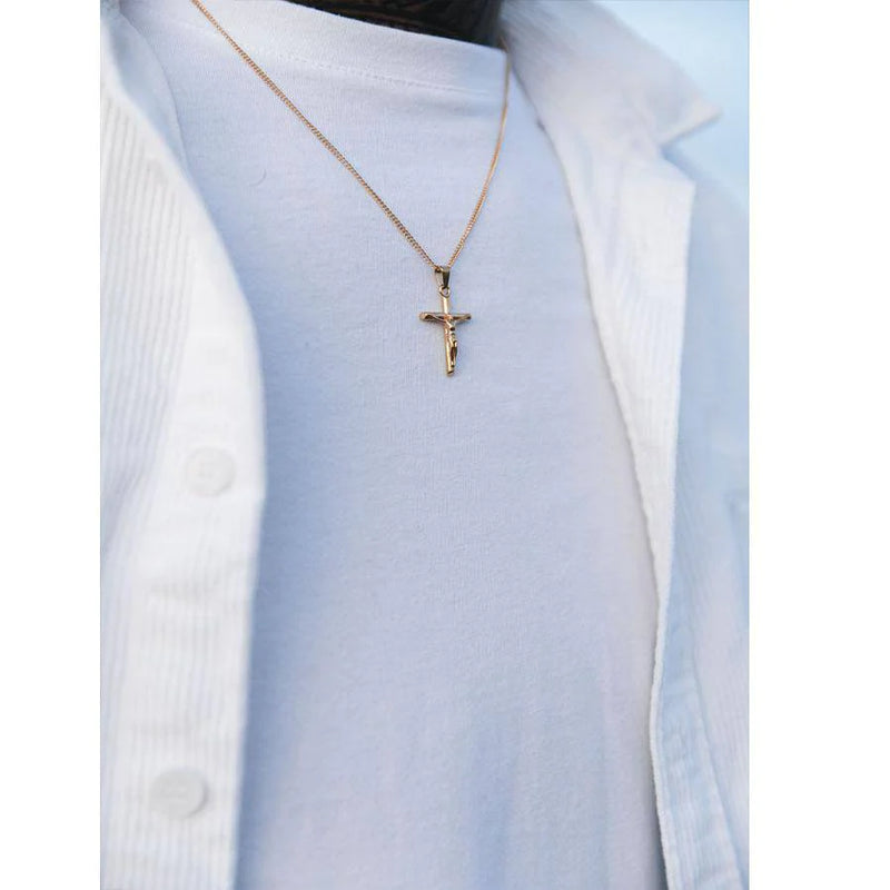 18k Gold Crucifier Pendant Necklace Chain