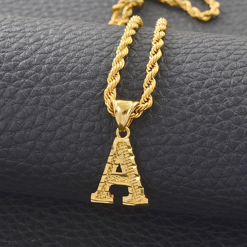 18k Gold A-Z Initials Pendant (Rope Chain)