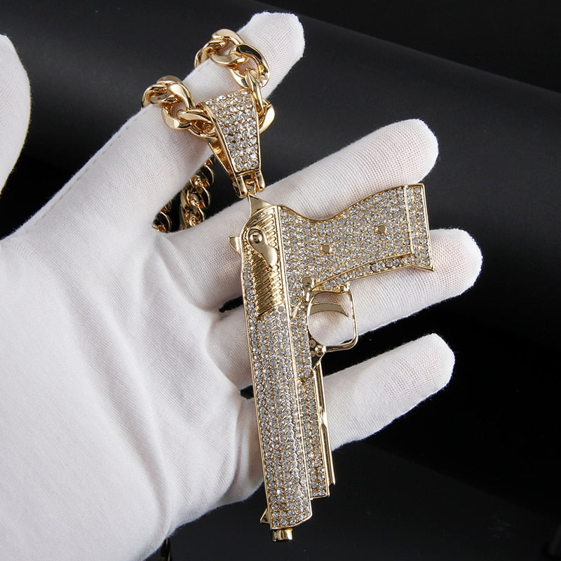 Diamond Pistol pendant (18k gold chain)