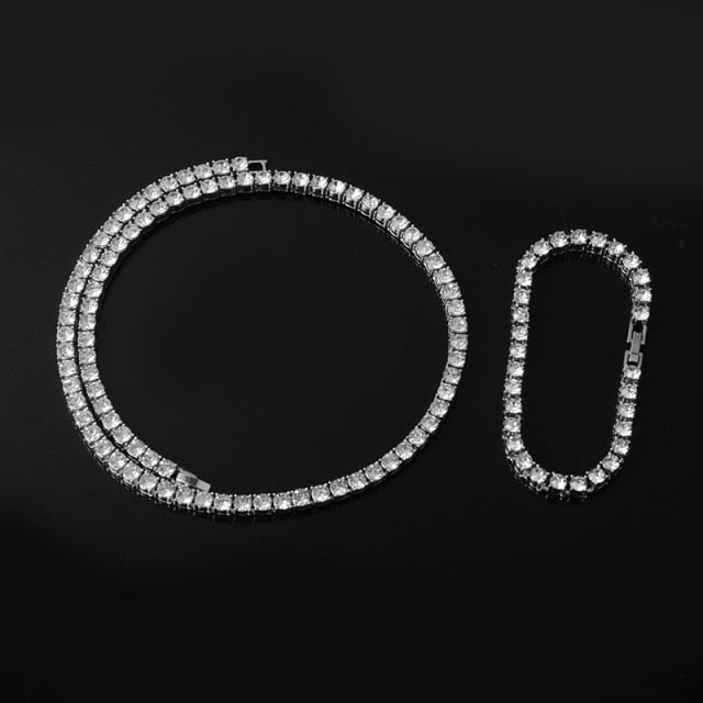 White Gold Diamond Tennis Chain Set