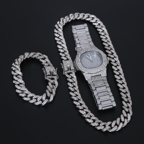 3 Piece Diamond Cuban Link Set