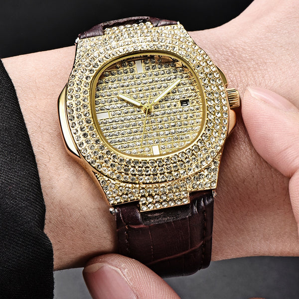 ICED OUT 2-Tone Diamond Leather El Classico Watch