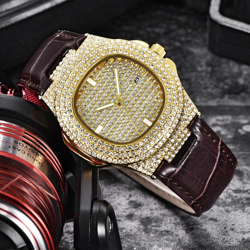 ICED OUT 2-Tone Diamond Leather El Classico Watch