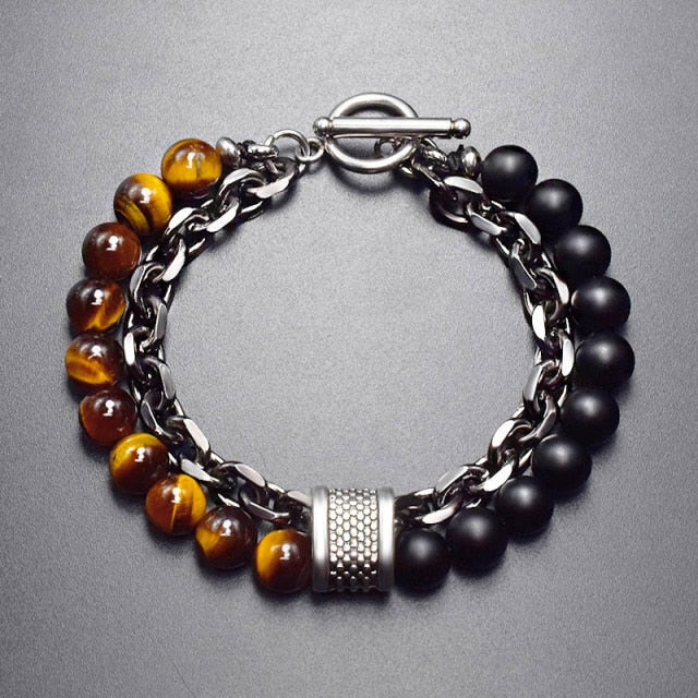Tiger Eye Stone Beaded Silver Bracelet (10-Variants)