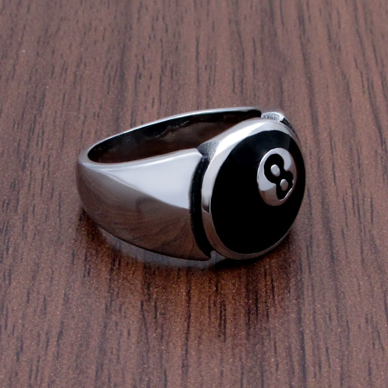 Silver Black 8 Pool Ring