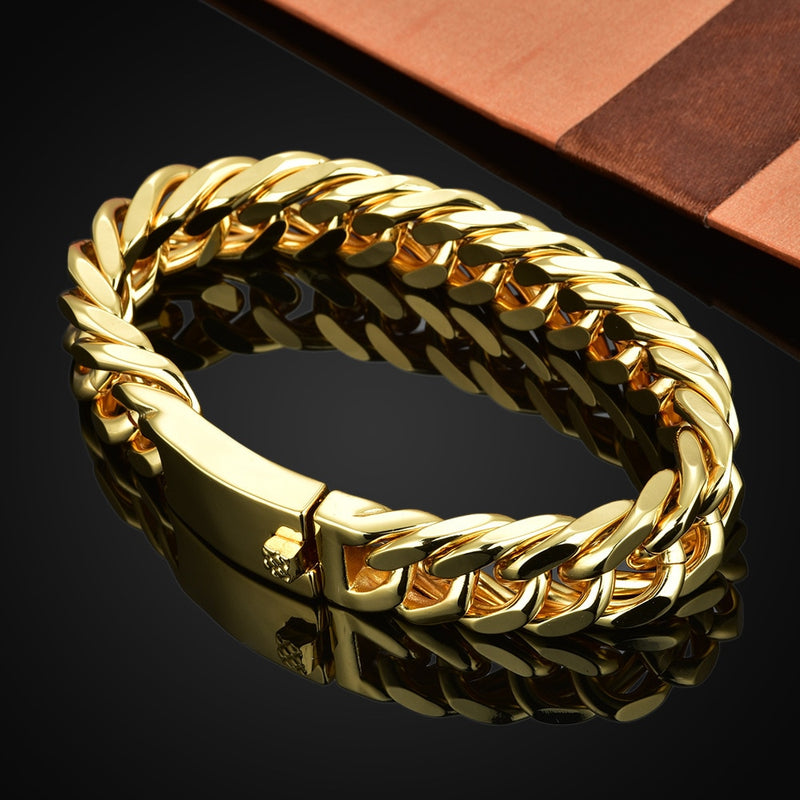 French Paved 18k Gold Cuban Link Bracelet