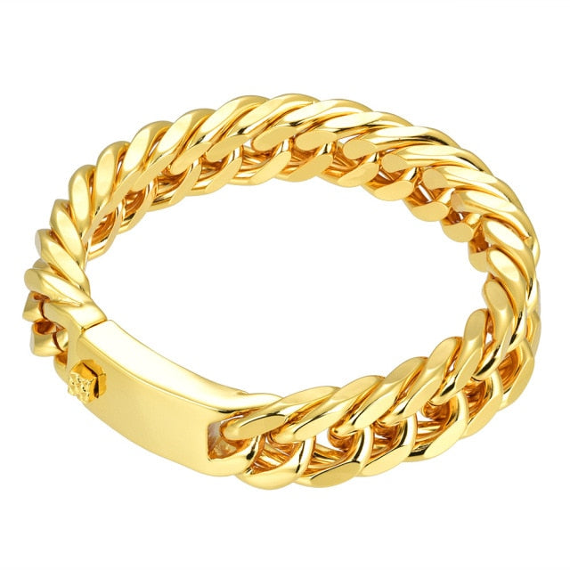 French Paved 18k Gold Cuban Link Bracelet