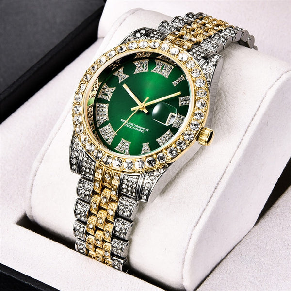 2-Tone Diamond Luxury Emerald Gold Watch