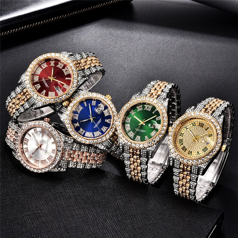 2-Tone Diamond Luxury Emerald Gold Watch