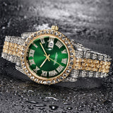 2-Tone Diamond Luxury Emerald Gold Watch