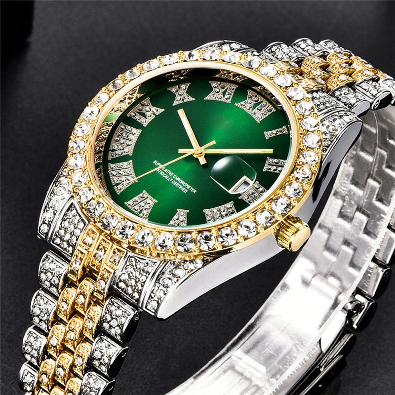 2-Tone Diamond Luxury Emerald Gold Watch – ICEEX