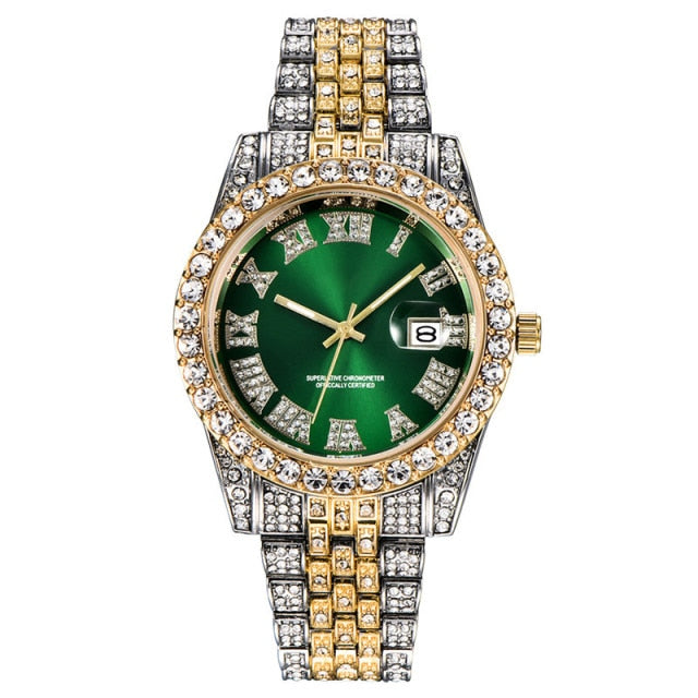 2-Tone Diamond Luxury Emerald Gold Watch