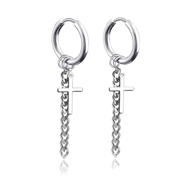 Silver Cross Chain Earrings