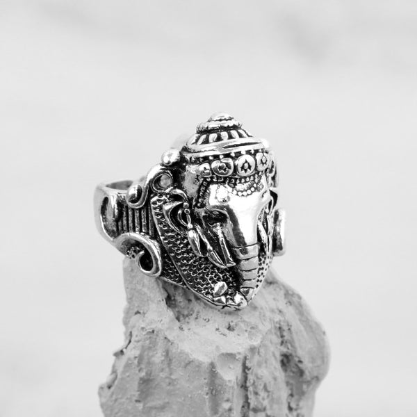 Ancient Elephant Rhodium Silver Ring