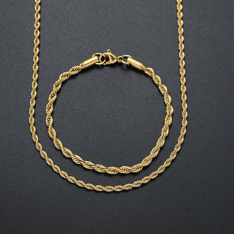 18k Gold Rope Chain Set