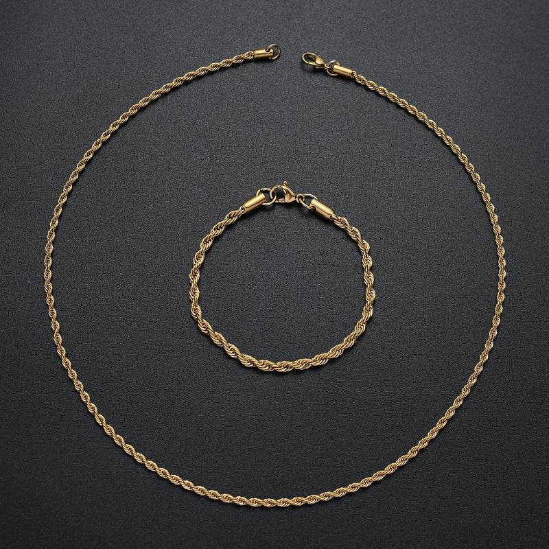 18k Gold Rope Chain Set