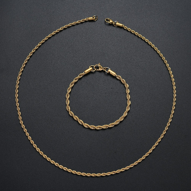 18k Gold Rope Chain Set