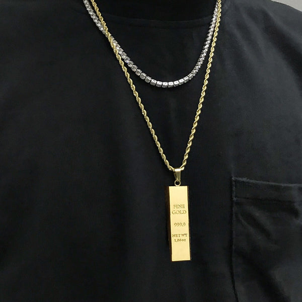 Premium 18k inter-linked gold chain with Gold Bar Pendant