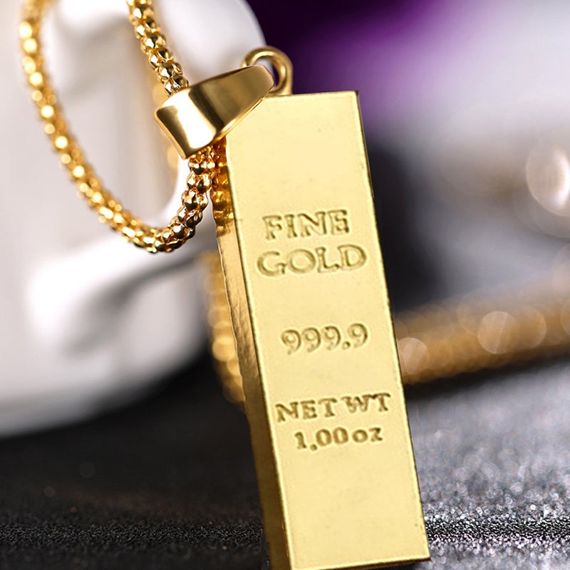 Premium 18k inter-linked gold chain with Gold Bar Pendant
