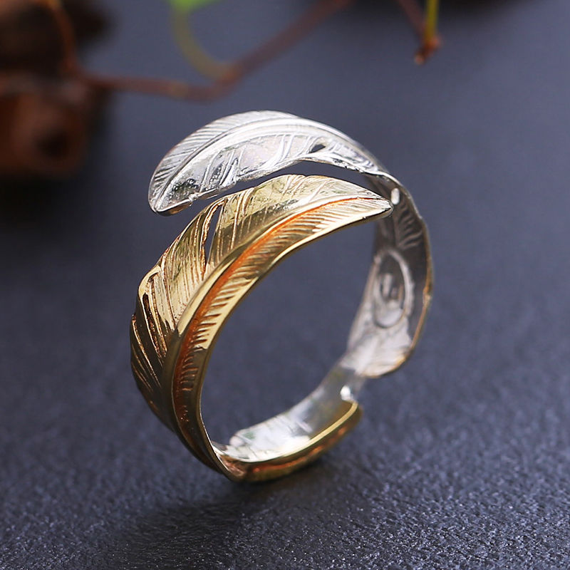 Gold Silver Feather Adjustable Ring